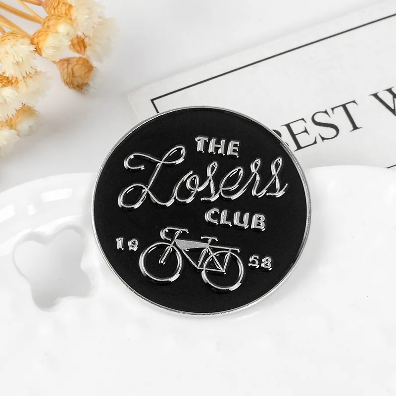 

The Loser Club Enamel Pins Custom Black Bike Round Fun Punk Badge Brooches Bag Clothes Lapel Pin Simple Jewelry Gift for Friends