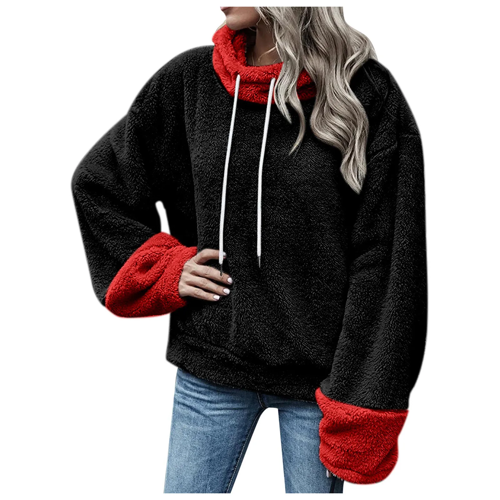 

Женские теплые толстовки с капюшоном, Повседневная Свободная флисовая толстовка, уличная одежда, однотонный пуловер в стиле Харадзюку на о...