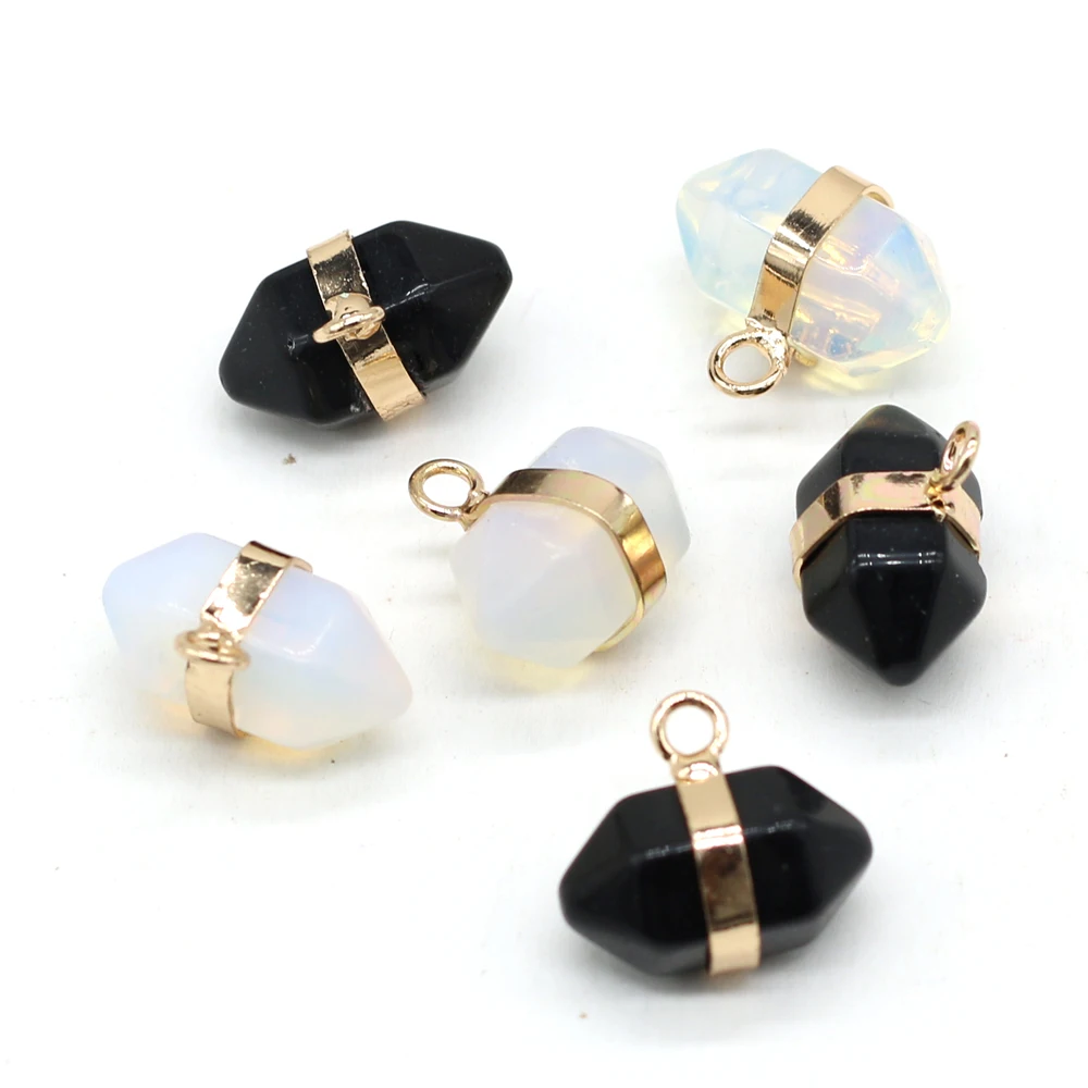 

New Natural Semi-precious Stones, Black Agate, Opal, Two Pointed Pendants To Make DIY Fashion Charm Necklace Jewelry Accessories