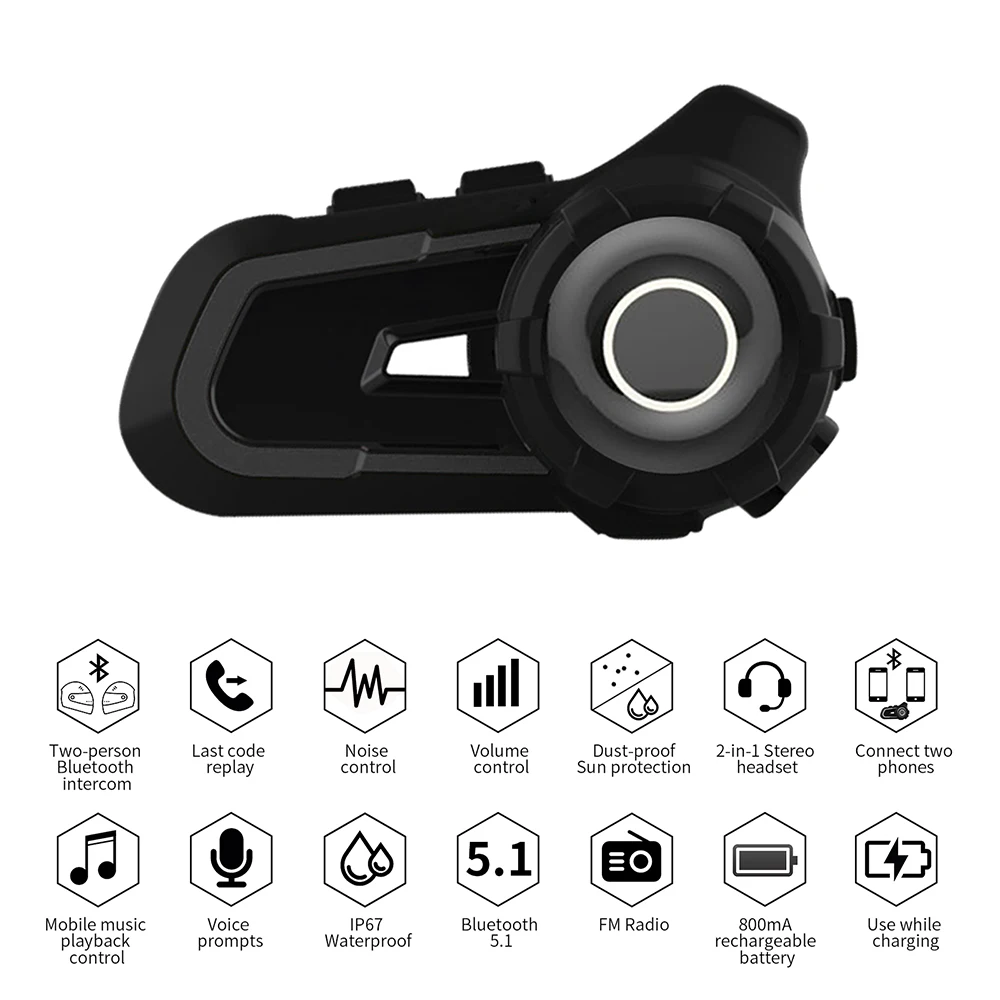 

Bluetooth Motor BT Helmet Intercom Headset Wireless Hands-free Call Kit Stereo Anti-interference Waterproof Music Player Speaker