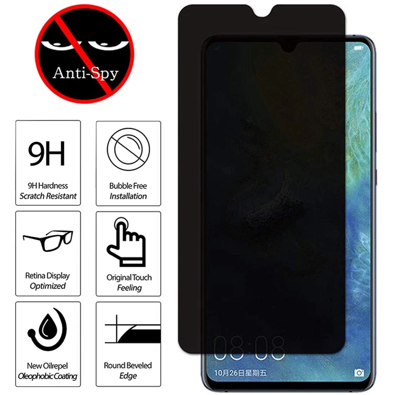 Screen Protector For Huawei P20 P30 P40 Privacy Anti-Spy Tempered Glass For Mate10 20 30 Anti Glare Protective honor 20 30 lite