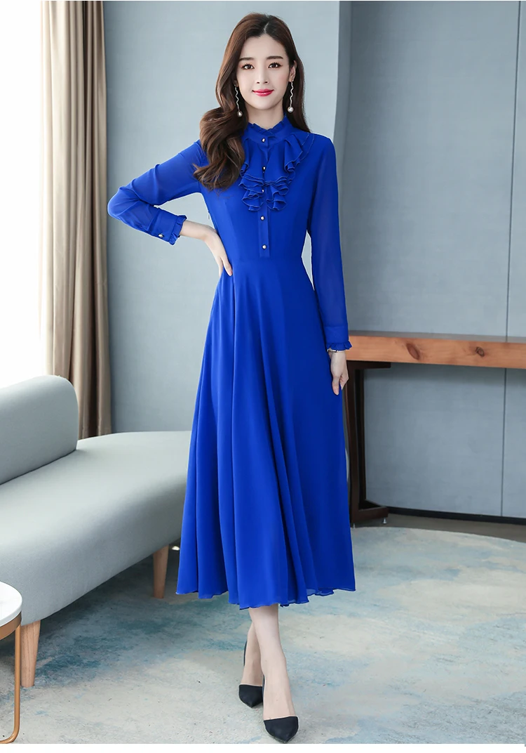 Винтажные однотонные шифоновые женские платья макси, Осень-зима, 3XL размера плюс, платье с длинным рукавом, элегантные женские облегающие вечерние платья