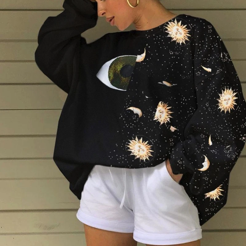 

2020 Women's Colorful Printed Hoodies Autumn Fashion Loose Sweatshirt Pullovers