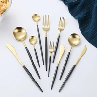 stainless steel cutlery set gold dinnerware set black handle with gold dinner scoop fork knife chopsticks set teaspoon tableware