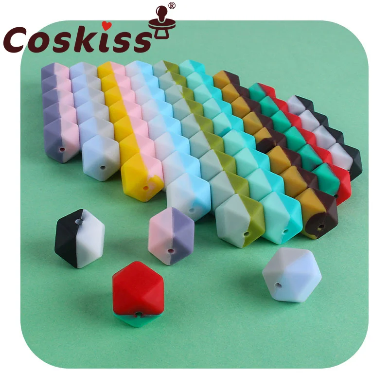 

Coskiss 10pcs 17mm Hexagon Chew Teething Bead Food Grade BPA Free Soft Silicone Beads Baby Teethers Pacifier Jewelry Making