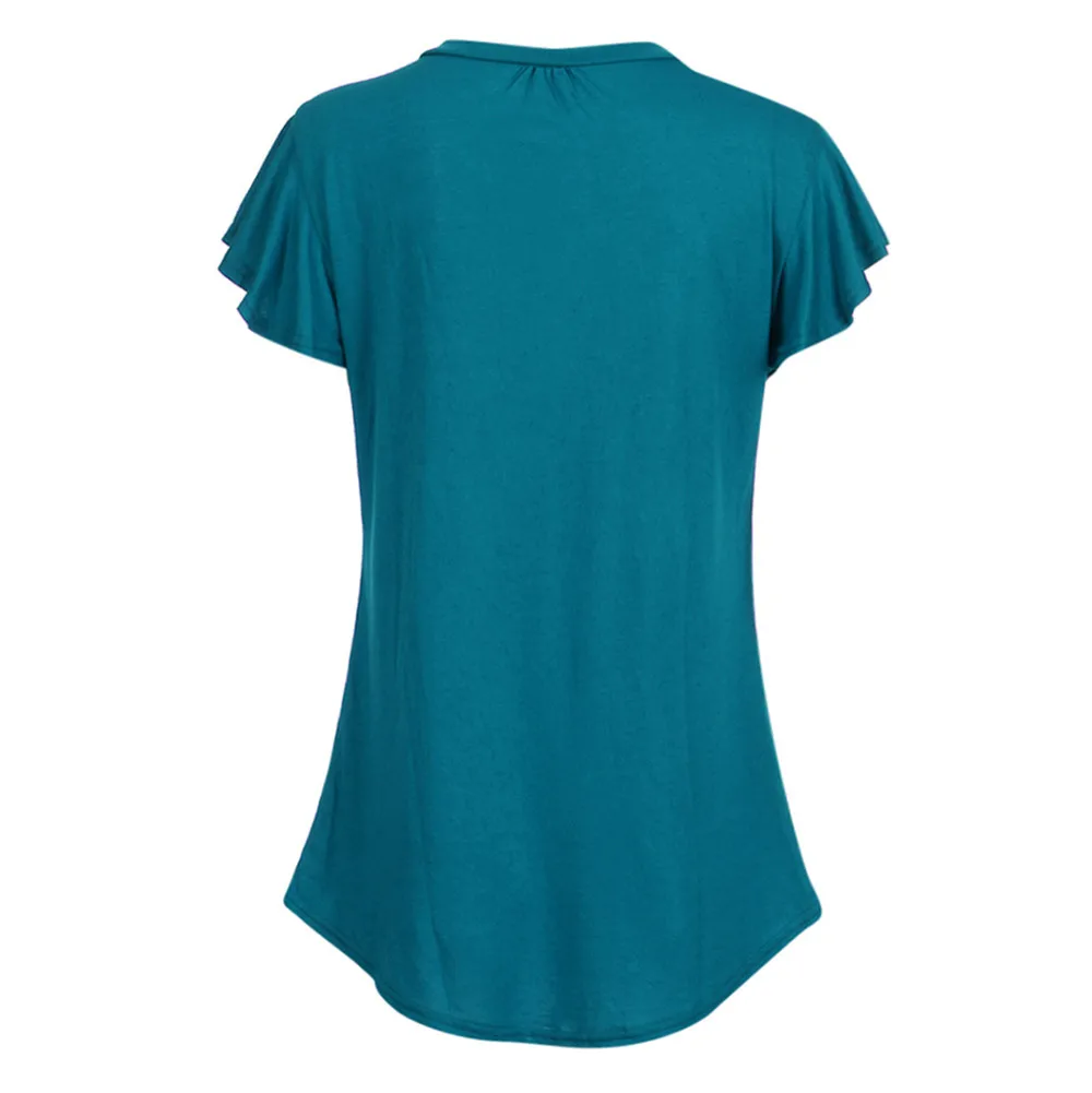 

Women Row Pleats Ruffled Ruched T-Shirt Lady Casual Summer tshirt O-Neck Short Sleeve Irregular T-Shirt Tops Solid Shirt Blusas