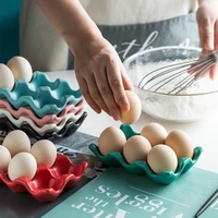 food grade 6 cup capacity pretty ceramic egg tray crate porcelain egg holder container storage box refrigerator deviled egg