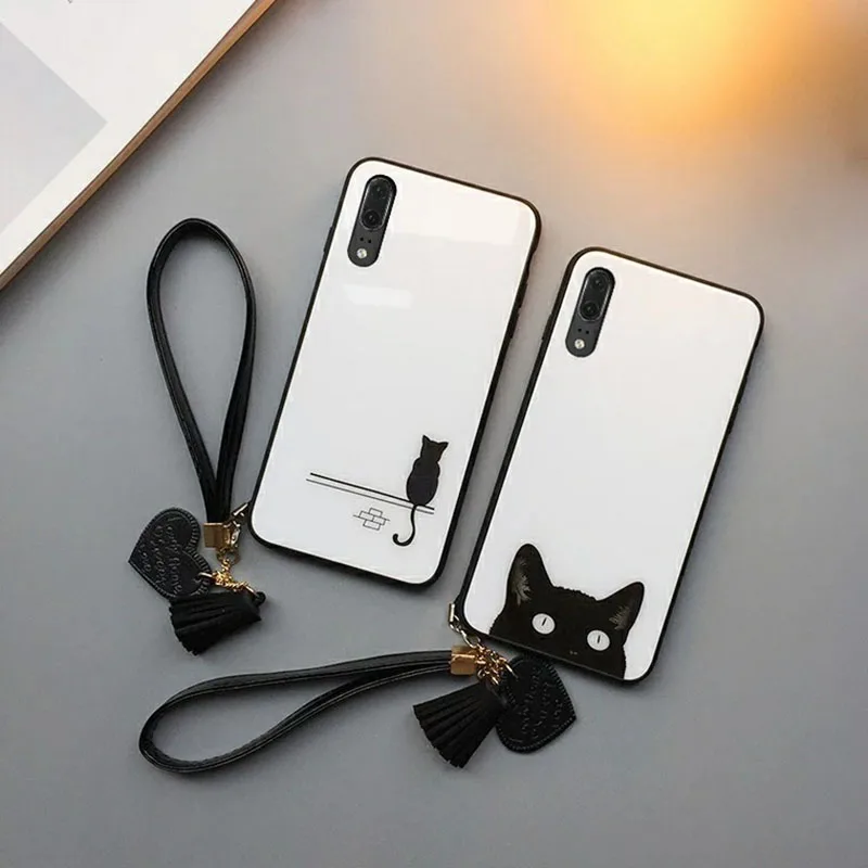 Чехол из закаленного стекла с милым мультяшным котом для iphone 11 Лот pro max xr xs X 7 8 6s 6