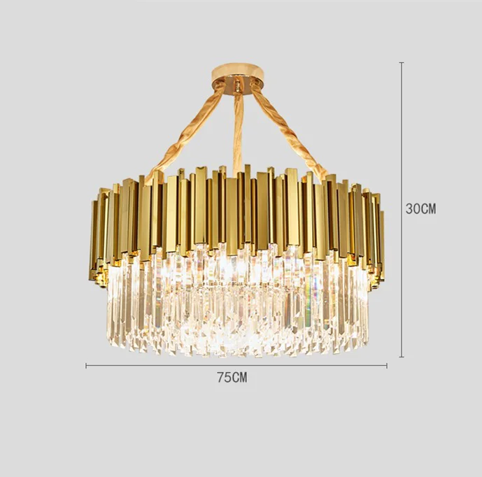 D75cm 12 light Роскошный позолоченный металлический блеск K9 хрустальные светодиодные подвесные светильники E14 люминесцентные светильники для столовой прямая подвеска осветительные приборы - Цвет корпуса: D75cm 12 light