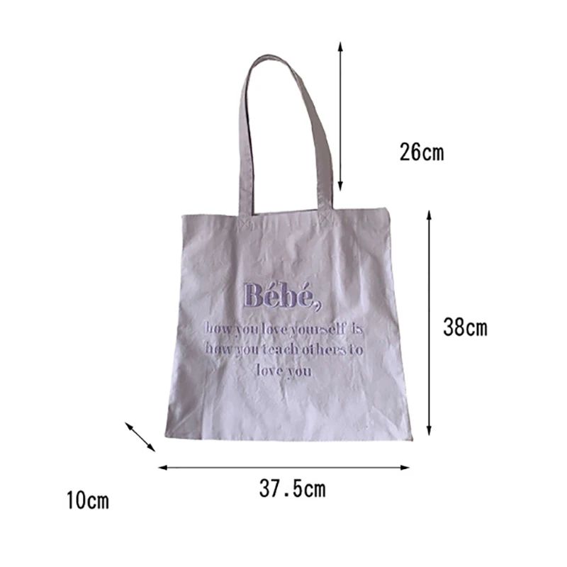 

Letter Embroidered Canvas Bags Ins Macaron Girl Student Large-Capacity Shoulder Bag Women Reusable Beach Tote Shopper Sac A Main