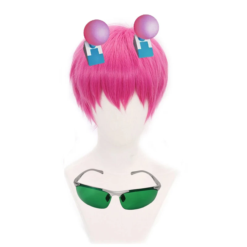 Anime katastrofalne życie Saiki K. Peruka do Cosplay Saiki Kusuo krótkie różowe syntetyczne peruki do włosów + czapka z peruką + spinki do włosów + okulary
