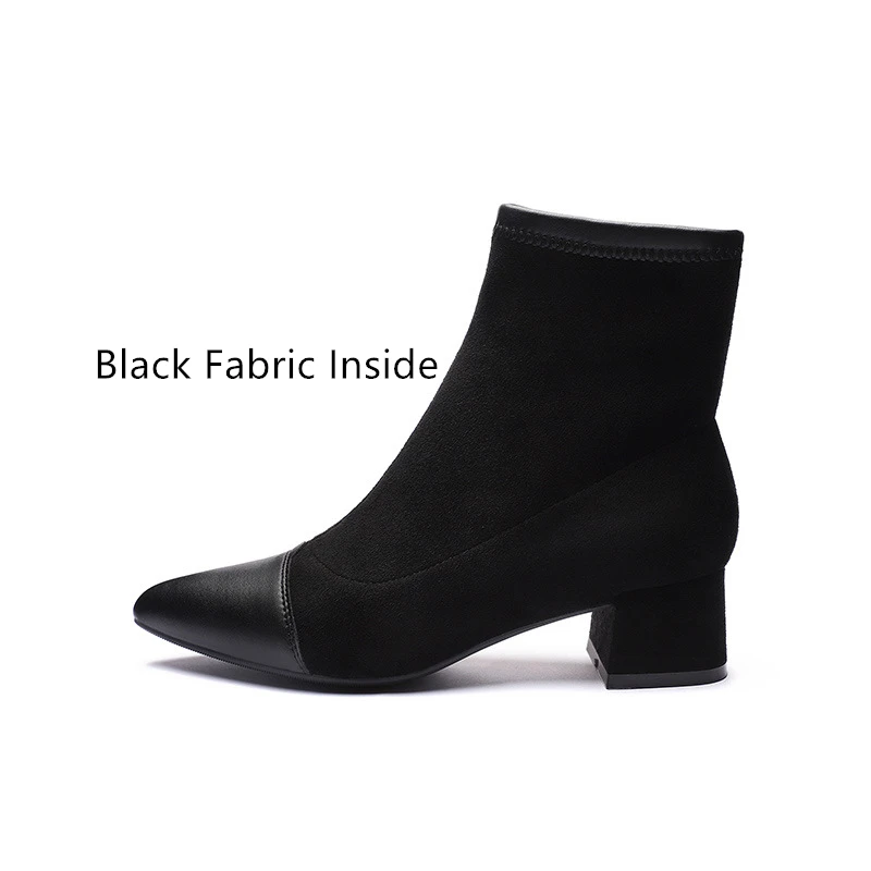 Black Fabric Inside Botines Mujer; коллекция года; зимние ботинки; женские Модные осенние ботинки из флока на меху с острым носком без застежки; Женская обувь в стиле панк и Готика - Цвет: Black Fabric Inside