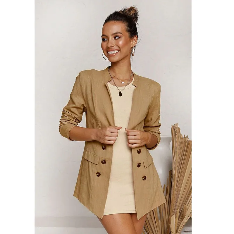 

Пальто осенне-зимнее модное облегающее длинное пальто из хлопка и льна с воротником-стойкой и декоративными пуговицами с длинными рукавами...