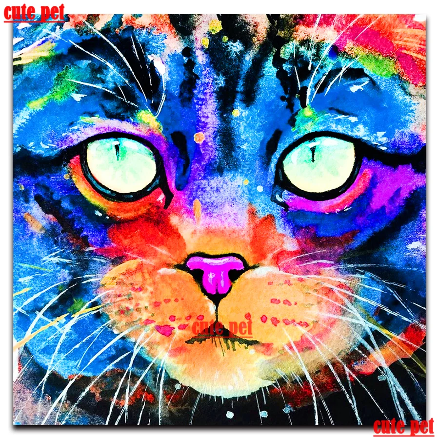 

full square round drill diy Abstract colorful cat diamond painting set diamond embroidery Cross Stitch puzzle decoration salon