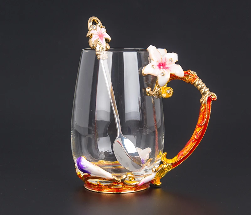 

Винтажная кружка из хрустального стекла, термостойкая стеклянная кружка с эмалью, цветочный чайный набор, кофейная чашка, посуда для напитк...