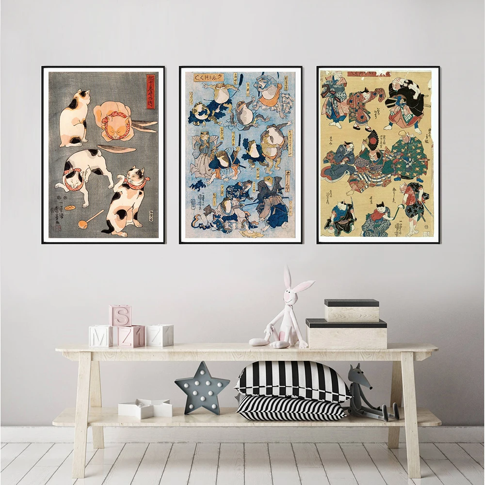 

Настенный постер, японская лягушка, искусство, холст, живопись, украшение гостиной, японский самурайский Кот, винтажные животные, спальня, п...