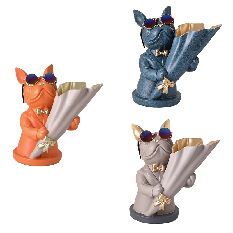 

Modern Style Bulldog Flower Vase Home Decor French Bulldog Sculpture Desktop Flower Vase Living Room Decorative Statue