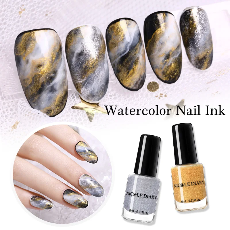 

NICOLE DIARY Watercolor Nail Polish Blooming 15ml/6ml DIY Nail Gel Decor Smoke Effect Bubble Varnish Polish
