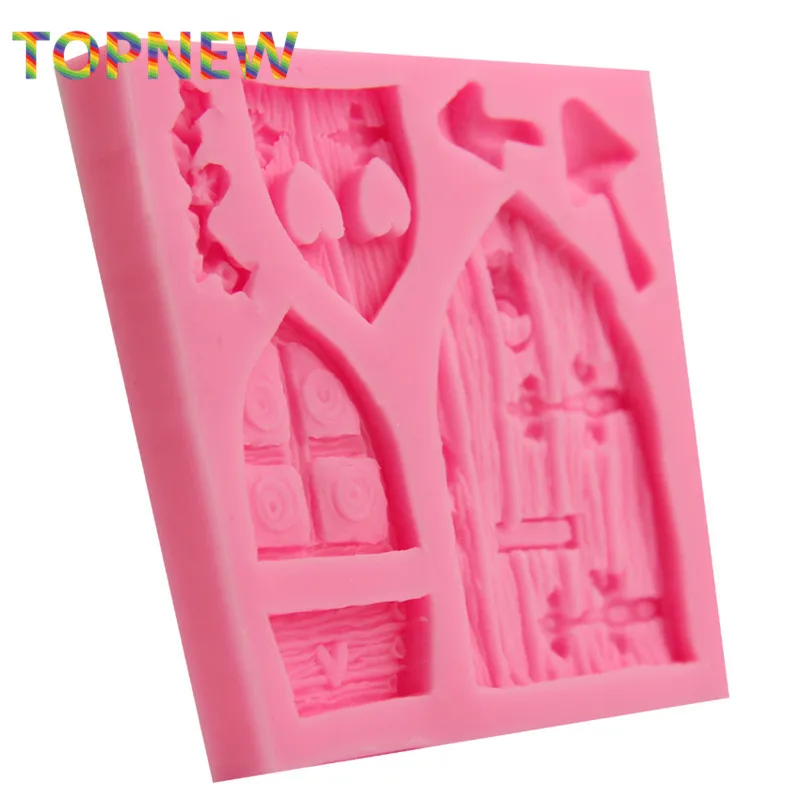 hot 3d cartoon art fairy house wooden doors and windows shape silicone fondant mould cake decorating tools chocolate mold c3046 free global shipping