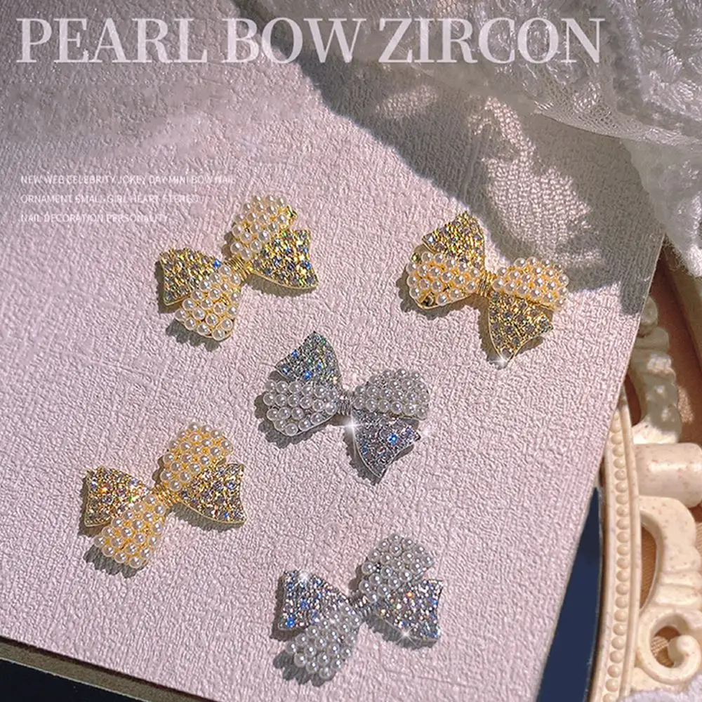 

Fashion Zircon Crystal Bowknots Pearls 3D Nails Sticker DIY Nail Art Big Bowknots Nail Jewelry Bow Nail Art Decoration