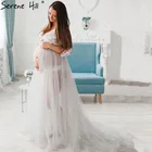 Прозрачная Тюль с длинным рукавом свадебные платья розовый и синий беременность фотография сексуальное свадебное платье 2021 настоящая фотография HA2148