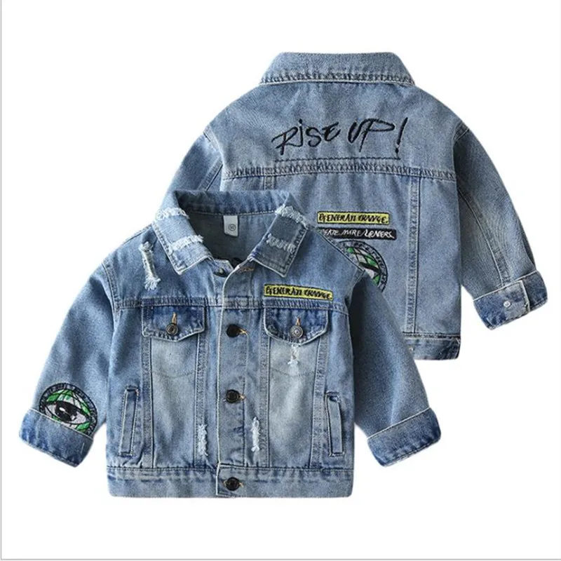 

2021 Autumn 2-10Years Children Clothing European American Kids Casual Jeans Coat Baby Simple Pocket Letter Demi Jackets For Boys