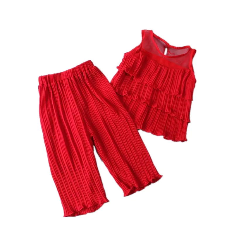 Шифоновая рубашка с цветочным принтом и штаны для девочек школьный комплект из 2