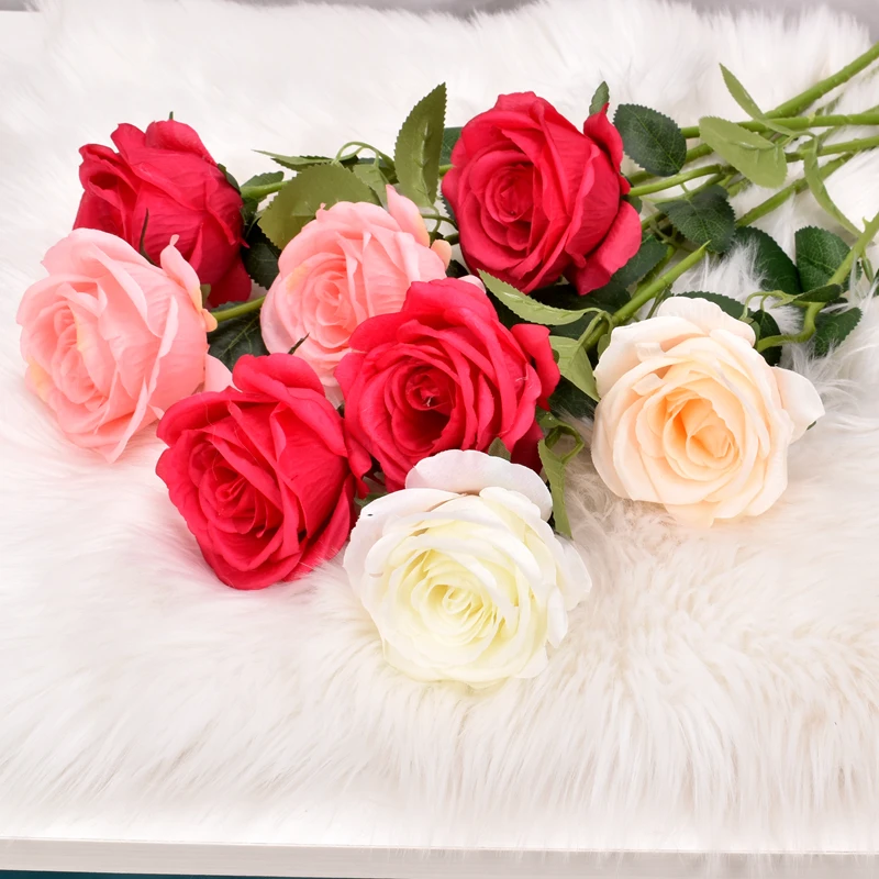 

Cheap Single Red Pink Rose Artificial Silk Wedding Flower Send Girlfriend Party Decorations Home Decore Tiny Flowers Fall Decor
