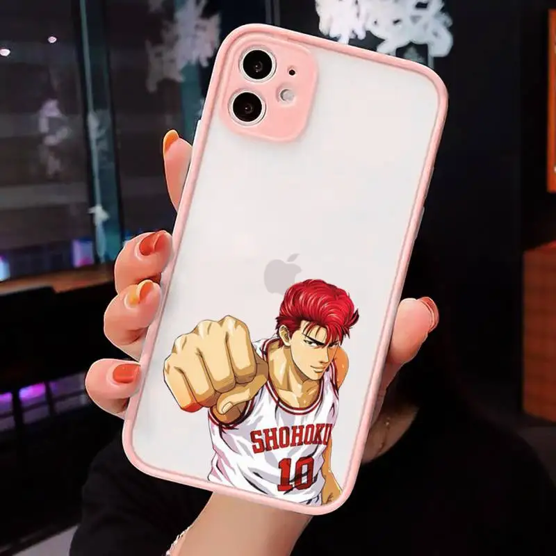 

Slam dunk anime manga Phone Case For iPhone 12 11 Mini Pro XR XS Max 7 8 Plus X Matte transparent Pink Back Cover