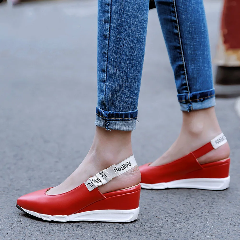 

Fashion Elegant Ladies Sandals 2020 Casual Summer Sandals Women Pointed Toe Back Strap Platform Consise Shoes Woman 2020 New