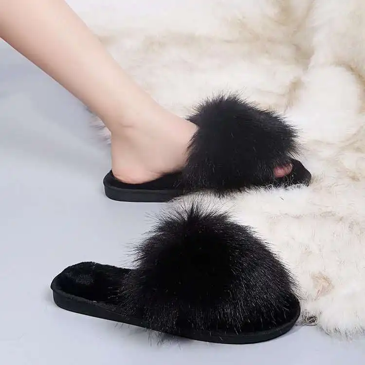 Women Slippers Winter Shoes Flat Sweet Home Slippers Woman Indoor Fur Warm Soft Slip On Black Pink Grey Female Slipper