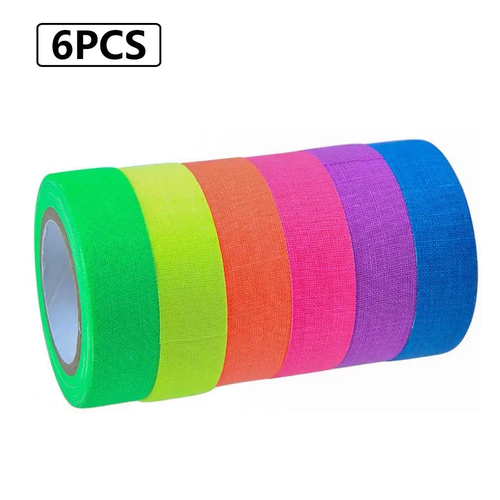 

6PCS Fluorescent UV Cotton Tape Matt Luminous Purple Light Neon Cloth Adhesive Film Stage Magic Props For Glow Party Decoration