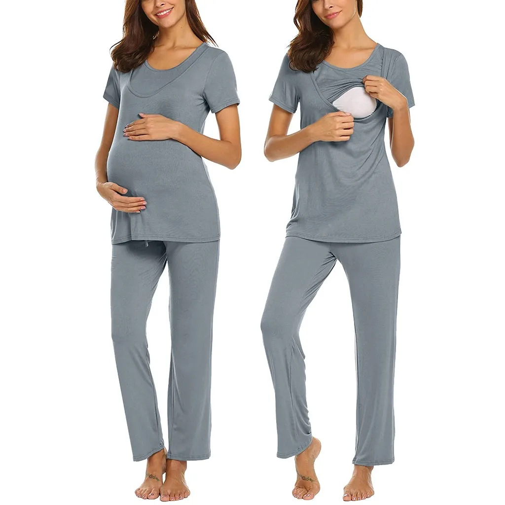 Пижамы для беременных и кормящих женщин с коротким рукавом футболка полосками