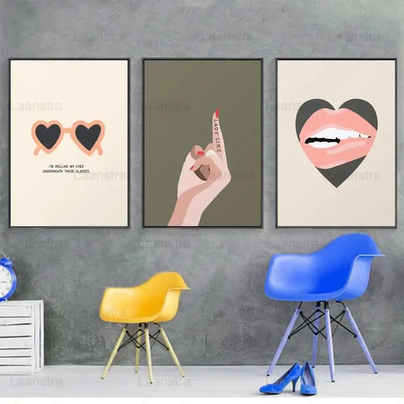 

Fashion Canvas Painting Lip Finger Sunglasses Nordic Poster And Print Wall Art Decoration Picture For Girlroom Living Room Decor