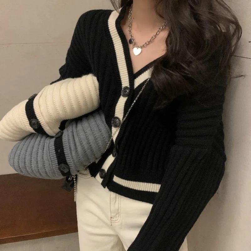 

Casual Cardigan Women Cropped Sweater Fall 2021 Womens Clothing Korean Chic V-neck Loose Jumper All Match Cardigans