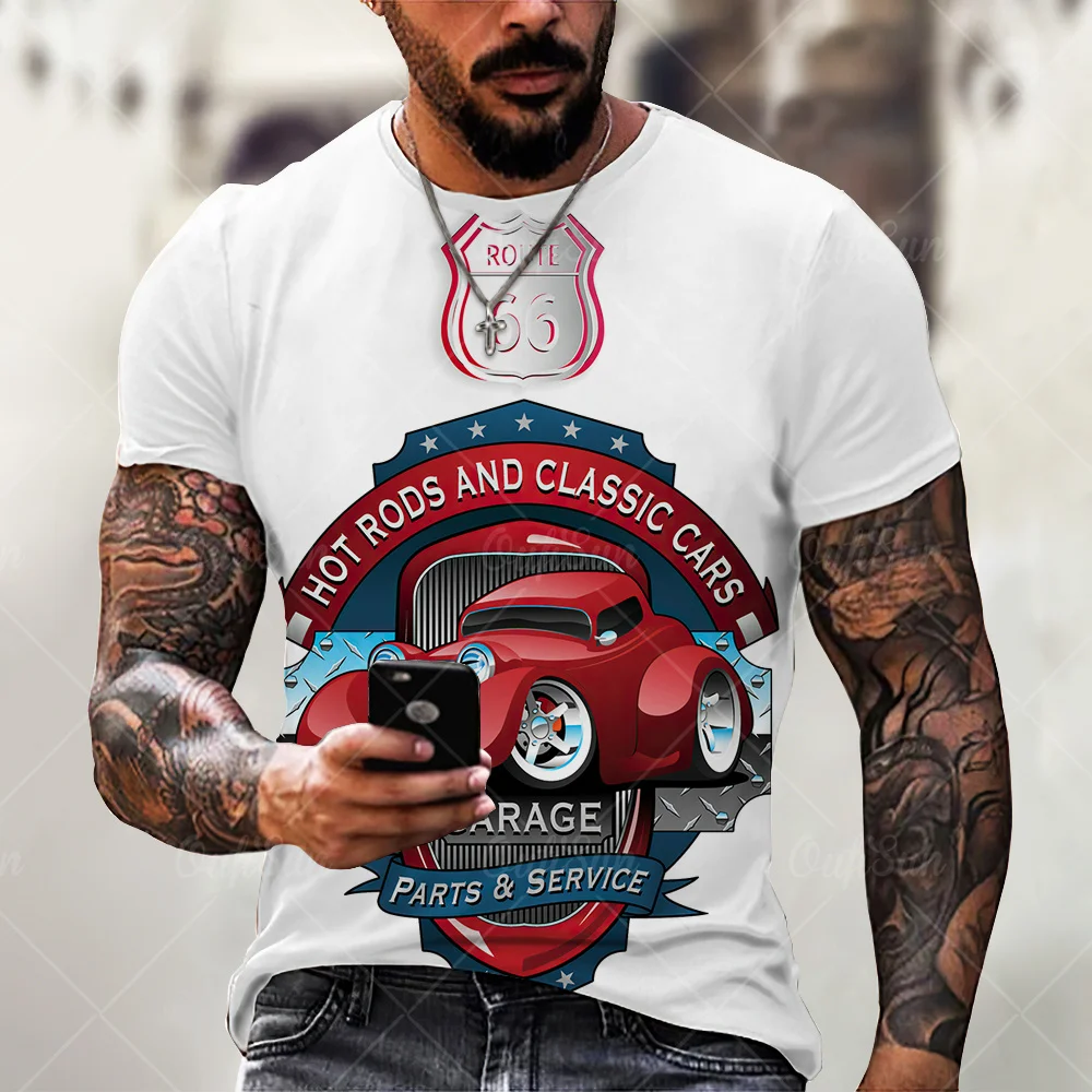 

Summer Men'S T-Shirt Loose Oversized Clothes Retro Short-Sleeved Fashion American Route 66 Letter Printing O-Neck T-Shirt Perso