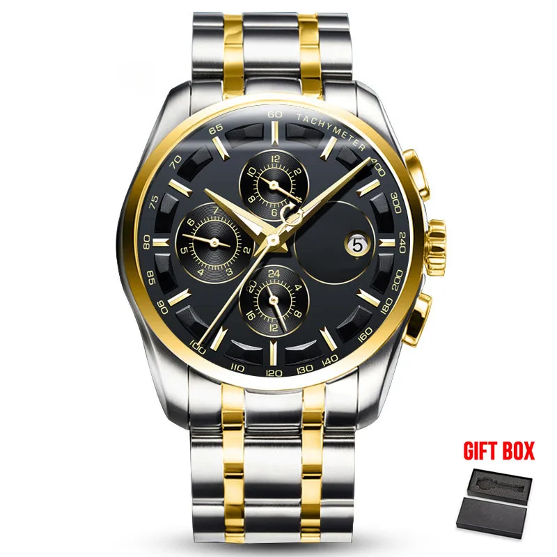 Black Gold Steel Карнавальные Мужские автоматические механические часы, мужские водонепроницаемые наручные часы от ведущего бренда, модные роскошные кожаные часы Relogio Automatico - Цвет: Black Gold Steel