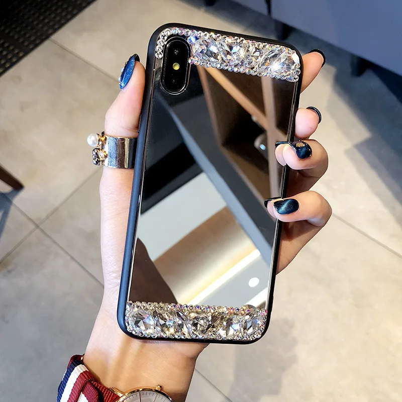 Чехол для телефона со стразами iPhone XS MAX 6 6S 7 8 Plus сенсорное зеркало задняя крышка