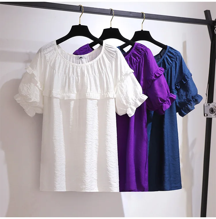 

Жира, одноцветные, маленькие свежие Детская рубашка, топ, блузка, рубашка с коротким рукавом с оборками футболка новые летние размера плюс Ж...