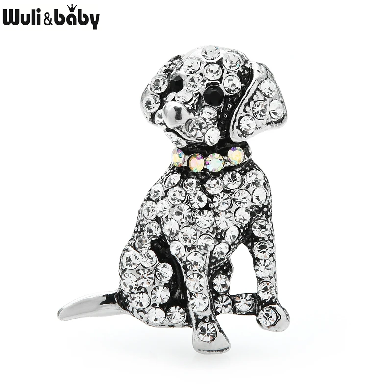 Wuli&baby Full Rhinestone Dog Brooches For Women Unisex Lovely Animal Party Casual Brooch Pins Gifts