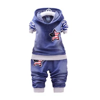 new spring autumn baby boys cotton long sleeved denim hooded t shirt pants 2pcssets infant clothing kids fashion clothing suits