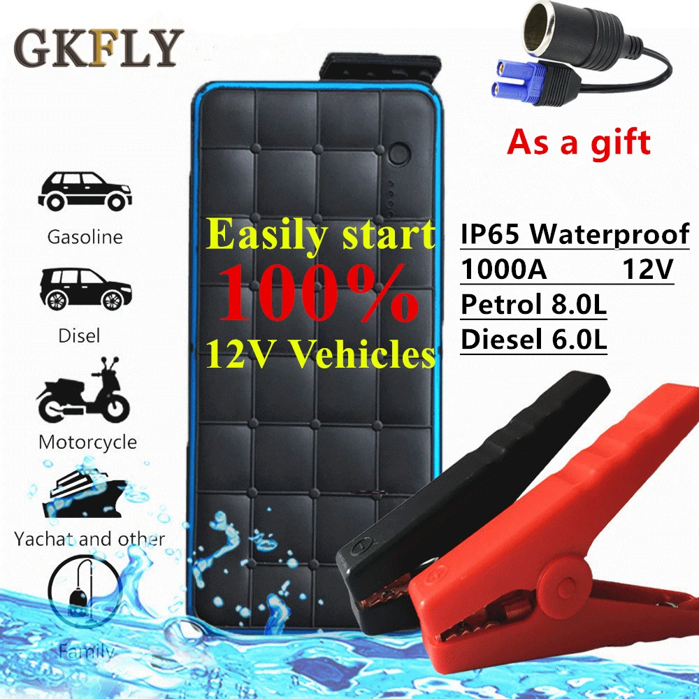 GKFLY IP65 Водонепроницаемый 1000A 12 в автомобильный скачок стартер портативный Банк питания бензиновый дизельный автомобильный аккумулятор бустер пусковое устройство