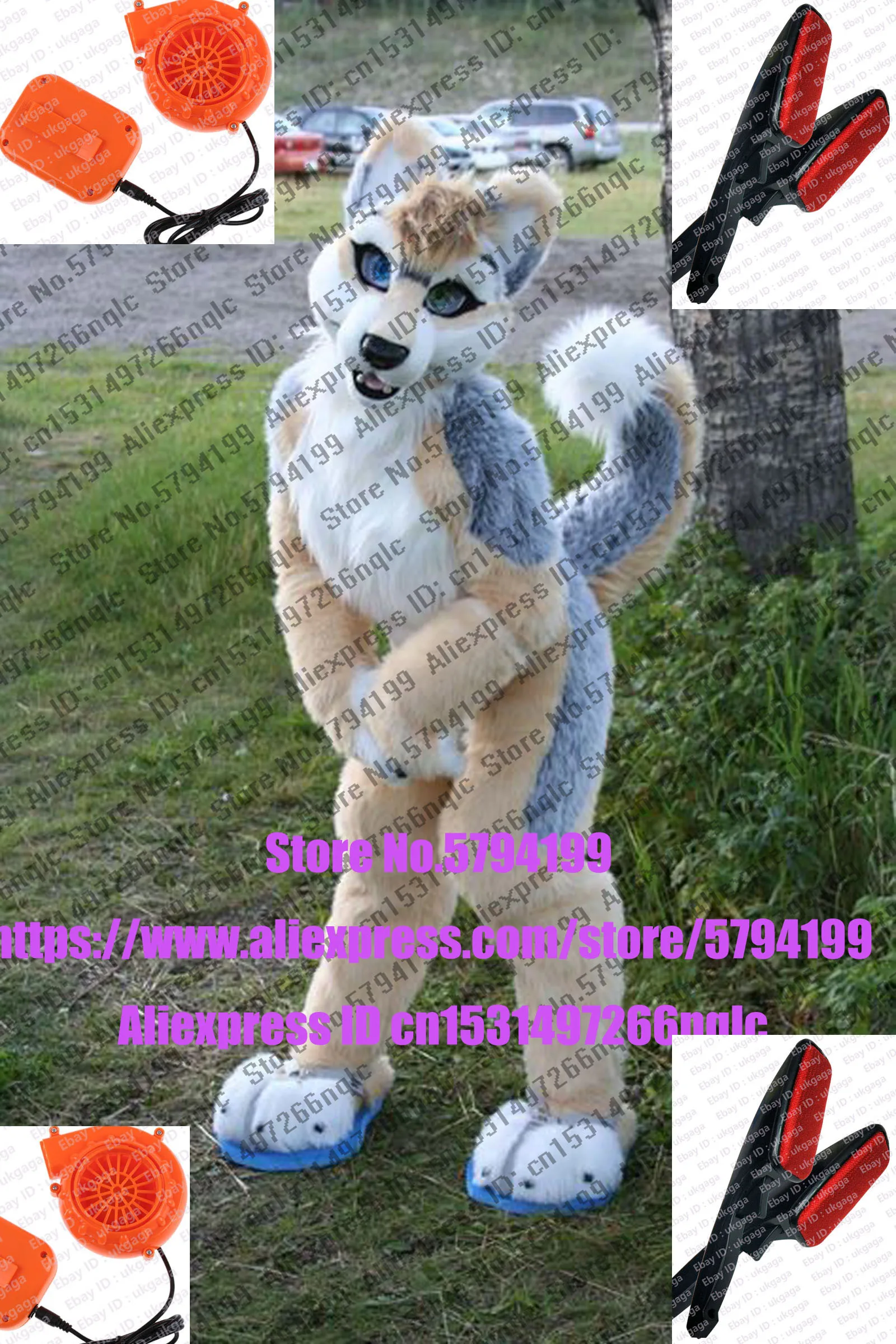 Длинный Меховой коричневый белый пушистый костюм хаски талисмана карнавальный