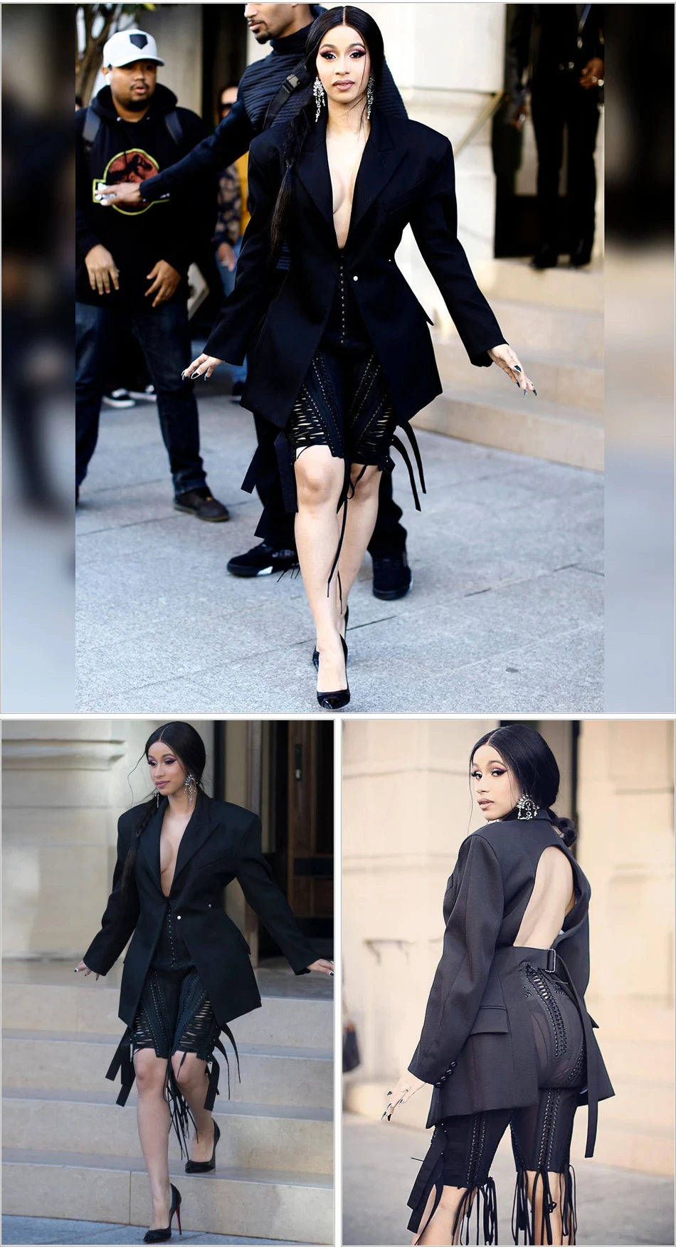 PinePear beauty Cardi B, длинный рукав, открытая спина, черный Женский блейзер, зима, подиумный Блейзер, высокая уличная длинная куртка, Прямая поставка