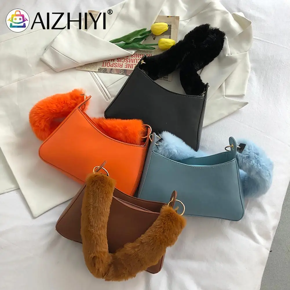 

Женская зимняя сумка через плечо, Женская осенне-зимняя сумка из искусственной кожи с мягкими плюшевыми ручками, сумка на плечо, однотонная ...