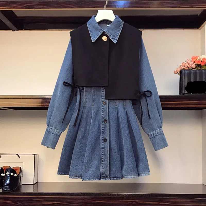 

Denim Dress 2022 New Spring Women French Long-Sleeved Short Bodycon Denim Jean Dresses vestidos robe femme ropa mujer