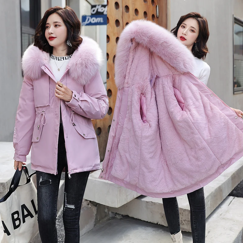 

Beardon Winter Women Jackets Short Hooded Fur Liner Parkas With Pockets For Casual Slim Winter Coat 2021 New