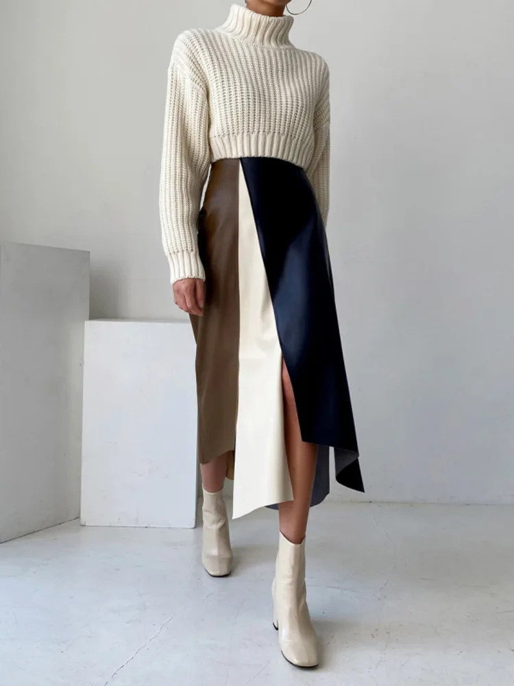 [EWQ] Модный женский простой вязаный свитер + модная юбка осень 2022 новый костюм