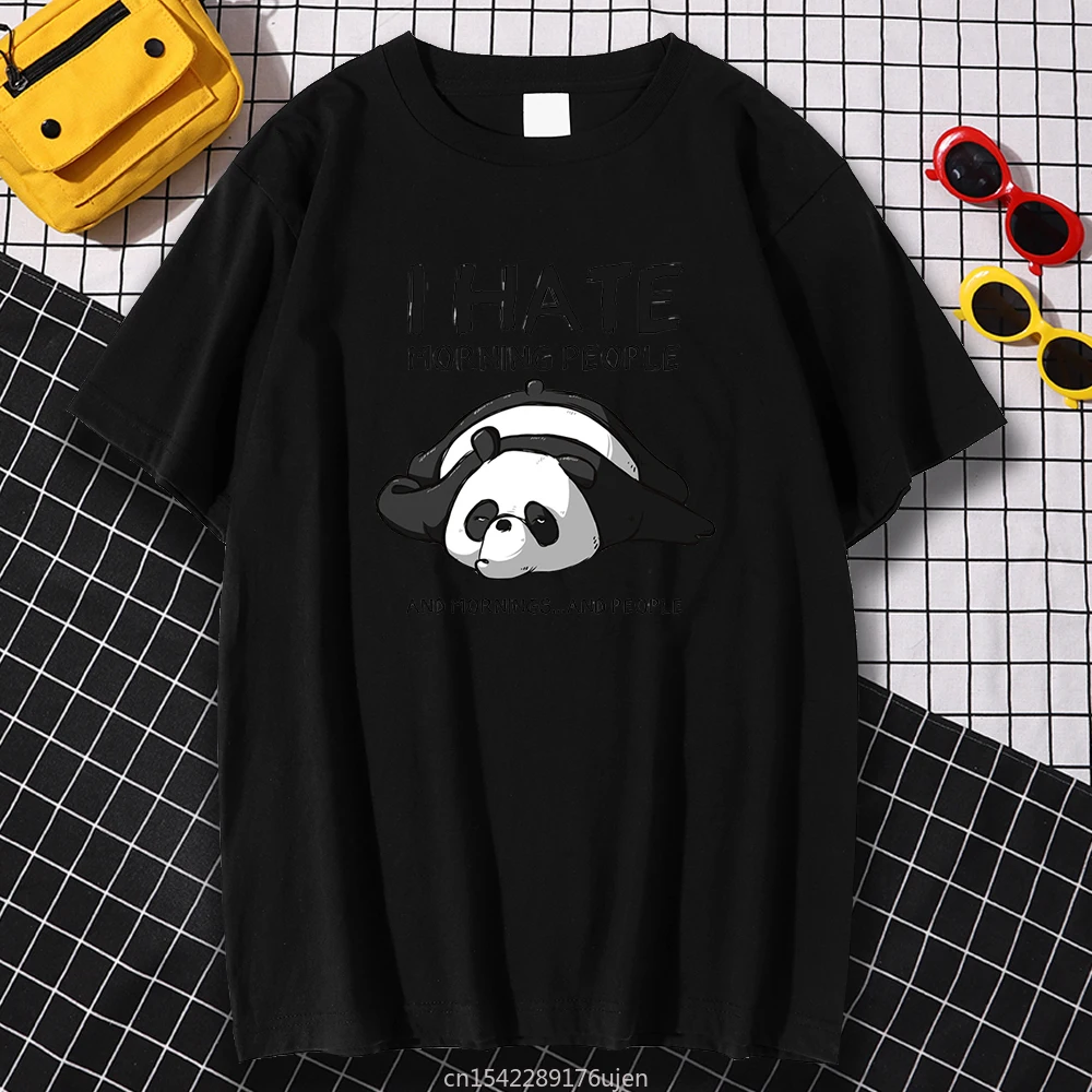 

Panda I Hate Morn People Print Clothing Oversized Fashion Breathable Tee Shirts Short Sleeve T Shirts Crewneck Tshirt