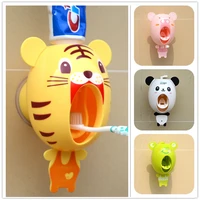 cartoon toothpaste dispenser strong suction sucker bathroom accessories set toothbrush holder automatic tooth brush holder child